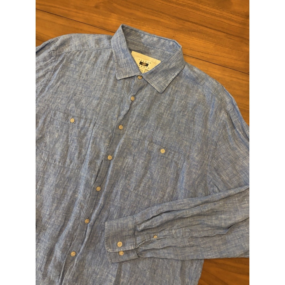Joseph Abboud 100% Linen Shirt Mens 2XL/XL Chambray Blue Utility Pockets Beach